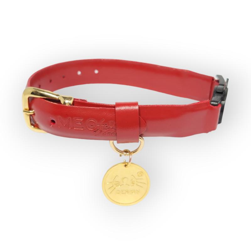 Meow Design® - Collar Anti ahogo Cuero Clásico Rojo