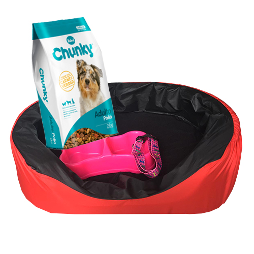 Combo Kit Cama N° 6 Cama Grande Económica + Collar Lujo + Comedero Doble Hueso Grande