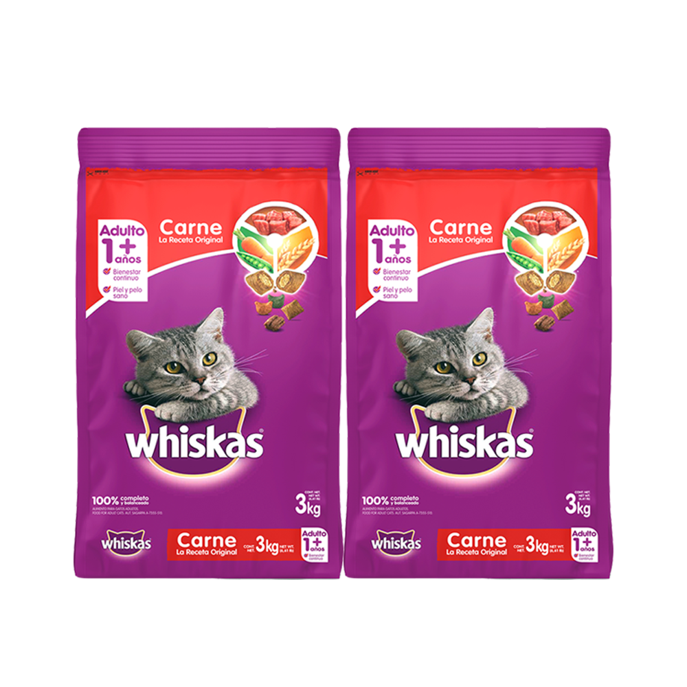 Combo Whiskas Alimento  Gato Adulto Carne X 2 Packs