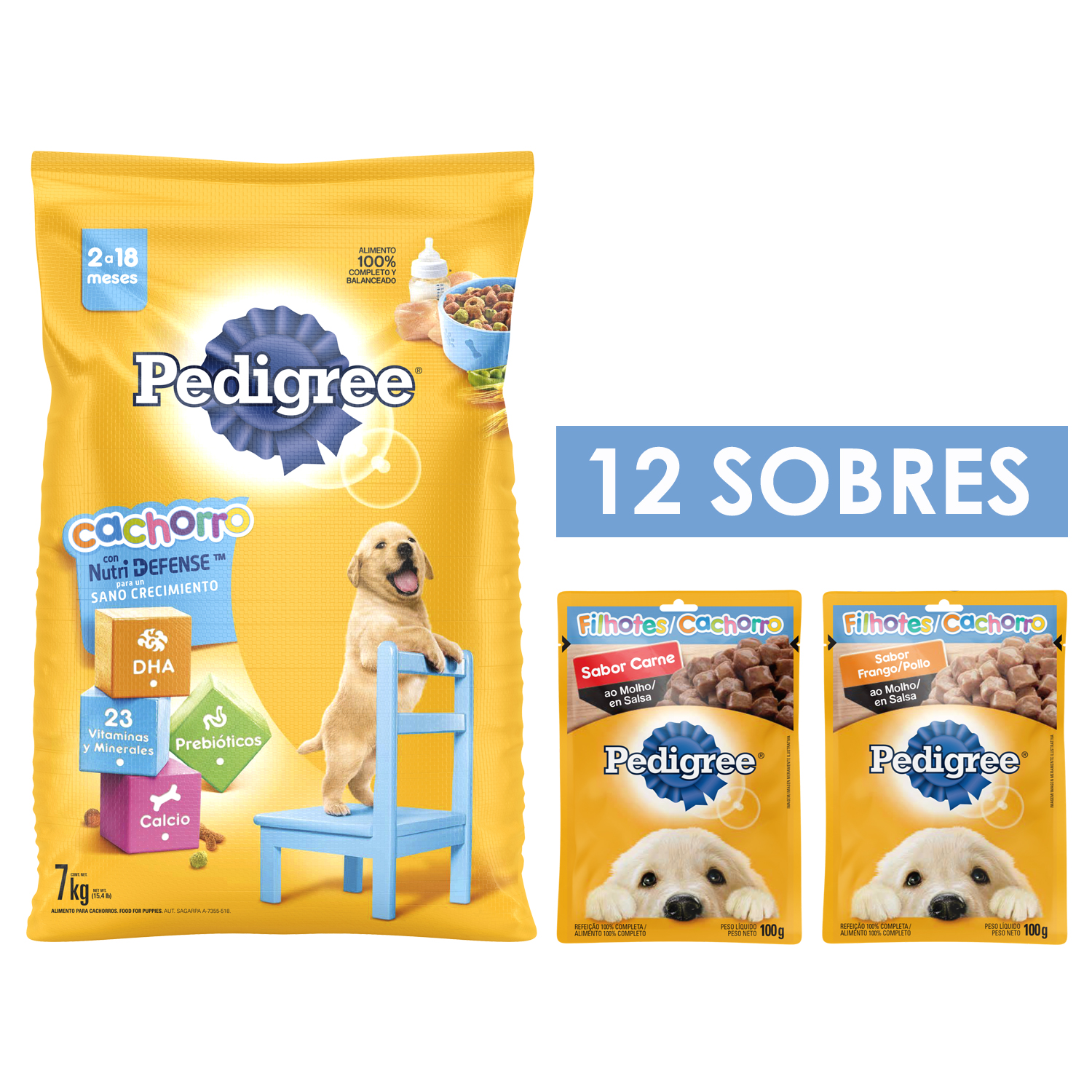 Combo Pedigree Comida Perro Cachorro 7 Kg + 12 Sobres