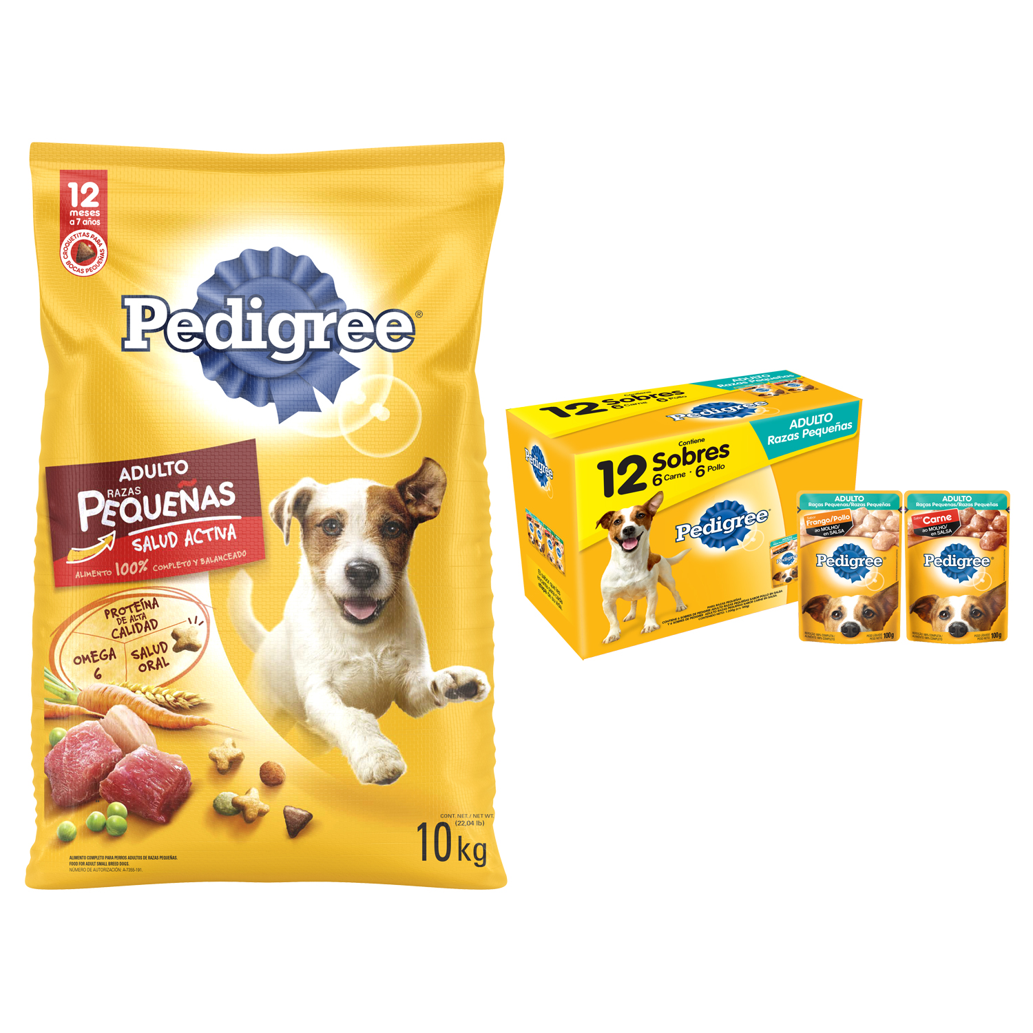 Combo Pedigree Comida Perro Raza Pequeña 10 Kg + 12 Sobres