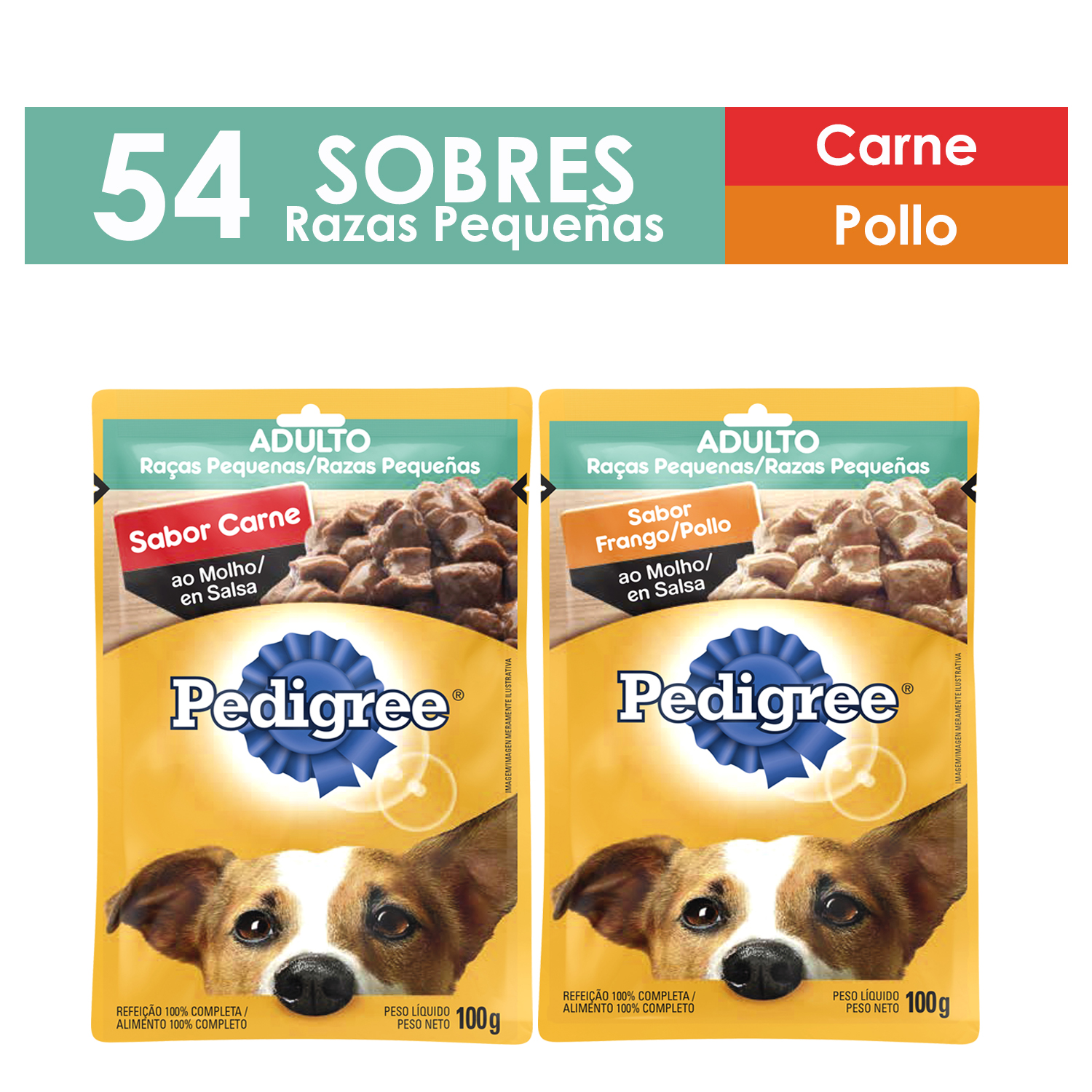 Combo Pedigree Alimento Húmedo Perro Raza Pequeña X  54 Sobres Carne Y Pollo