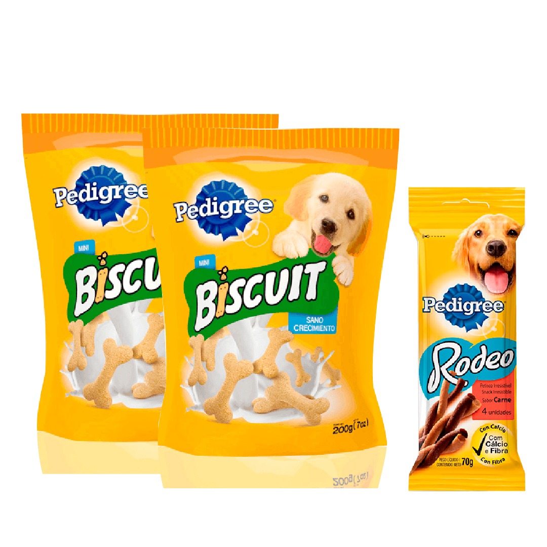 Combo Pedigree: Lleva 2 Pedigree Mini Biscuit Perro Cachorro 100 Gr + Pedigree Rodeo Para Perro Adulto Carne