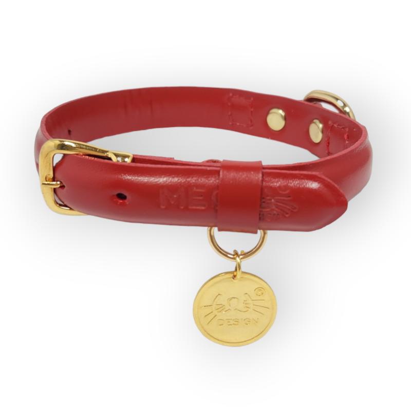 Meow Design® - Collar Cuero Clásico Rojo