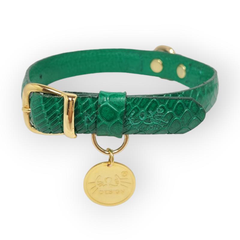 Meow Design® - Collar Cuero Texturizado Serpiente Verde