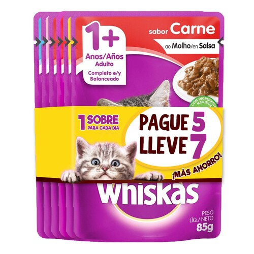 Whiskas Alimento Húmedo Gato Adulto Pague 5 Lleve 7 Sobres