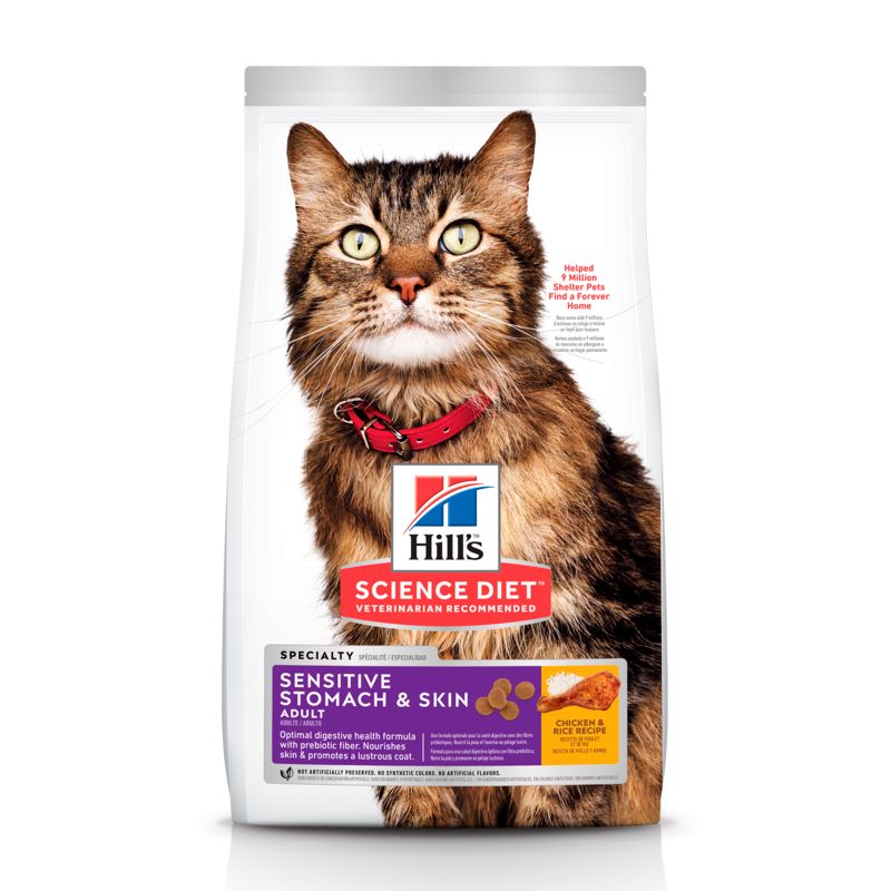Hill's Science Diet - Adult Sensitive Skin & Stomach, alimento para gatos adultos, piel y estómago sensibles