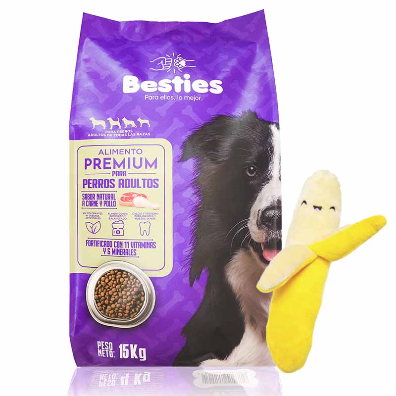 Laika - Besties Alimento Perros Adultos Carne Pollo + Peluche Banano