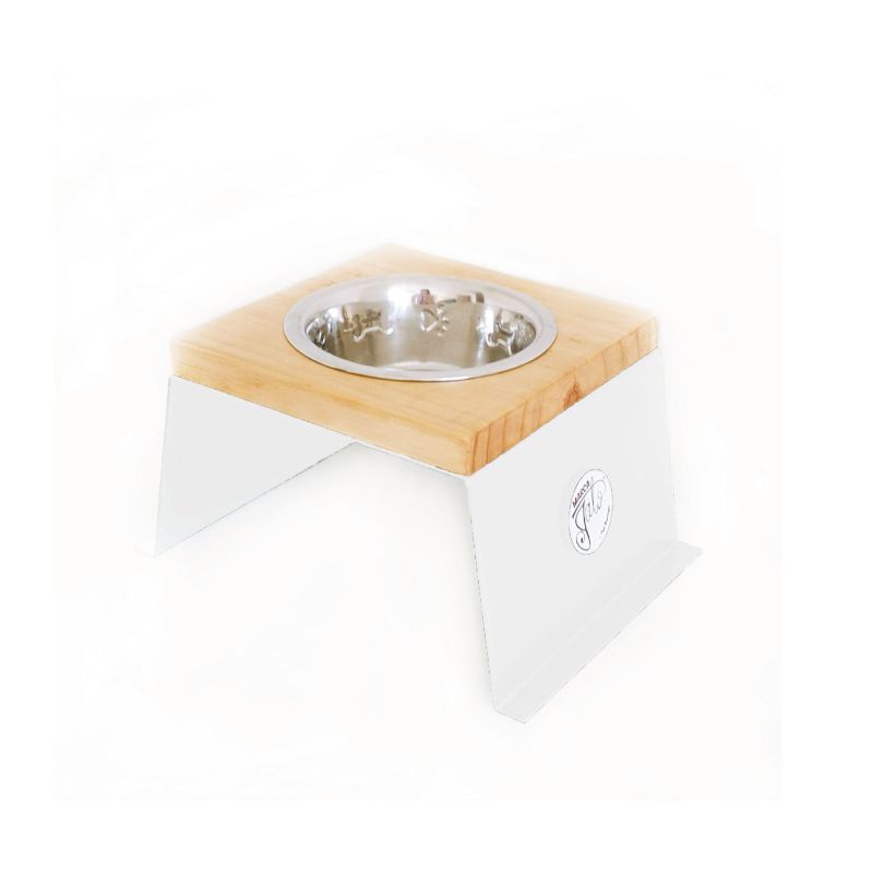Marca Gato - Comedero Metal Madera x 1 Puesto