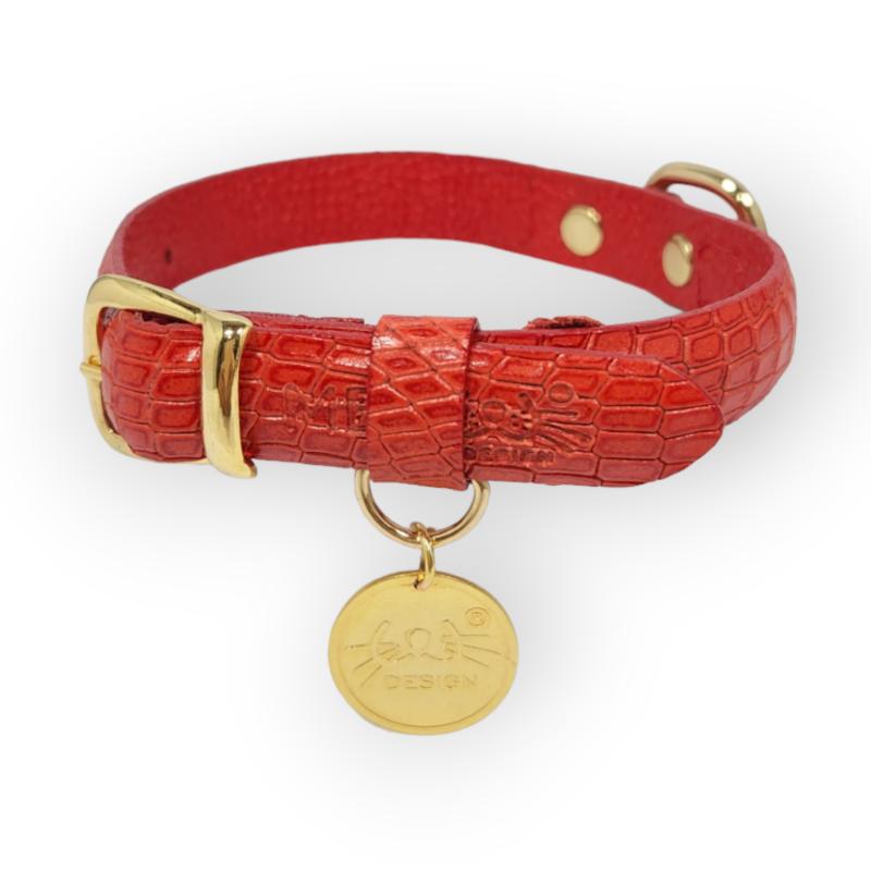 Meow Design® - Collar Cuero Texturizado Serpiente Rojo