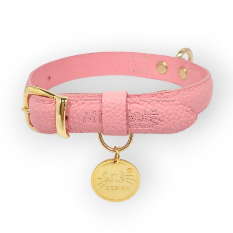 Meow Design® - Collar Cuero Texturizado Granulado Rosado