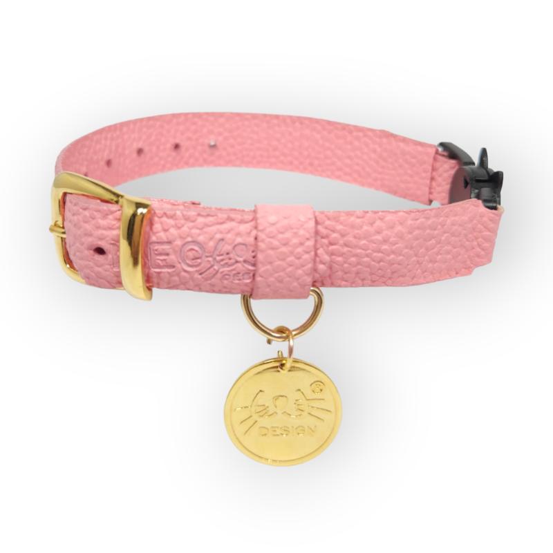 Meow Design® - Collar Anti ahogo Cuero Texturizado Granulado Rosado