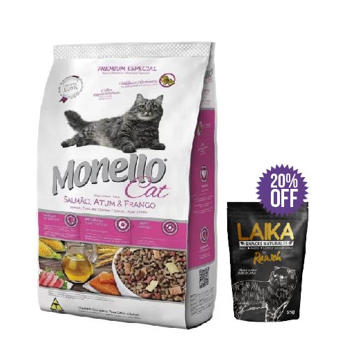 Combo Monello Cat Salmón Atún Y Pollo 1 Kg + Galletas Rausch