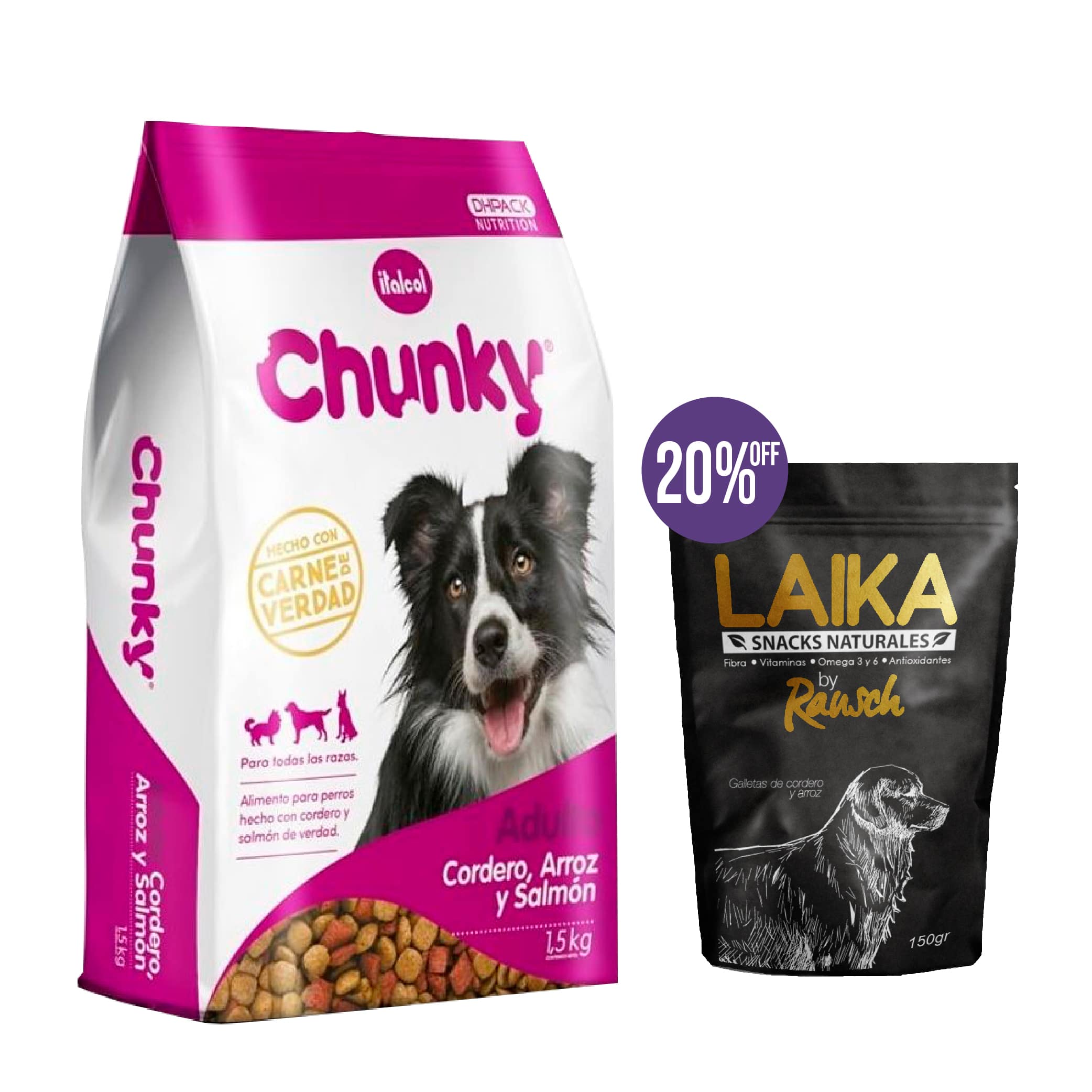 Chunky - Cordero, Arroz Y Salmón Adulto 12 Kg + Galletas Rausch