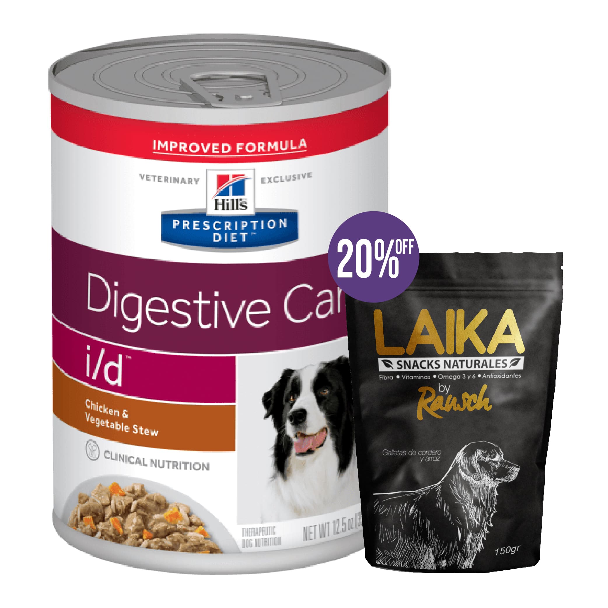 Combo Hills Prescription Diet I/D Chicken & Vegetable Stew Lata Cuidado Digestivo + Galletas Rausch