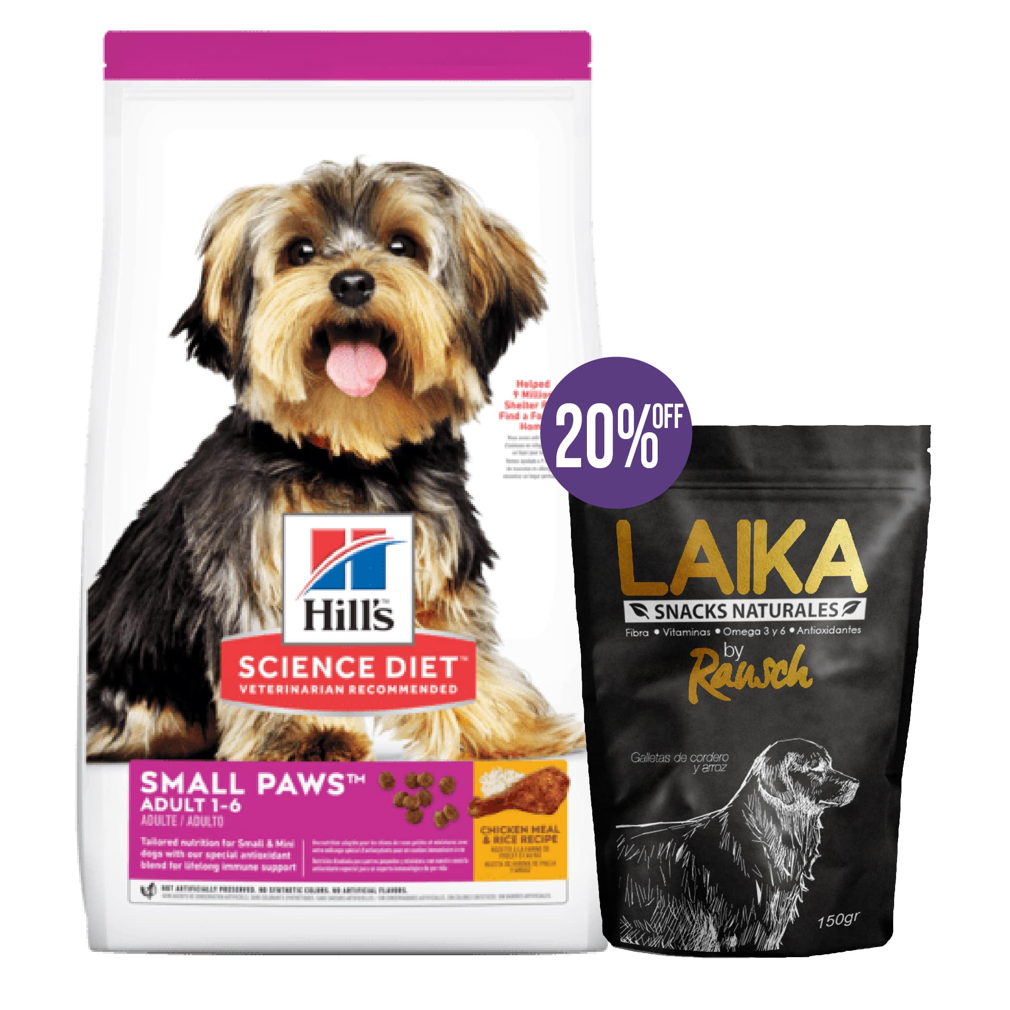 Combo Hills Science Diet Adult Small Paws Chicken Meal & Rice Recipe + Galletas Rausch