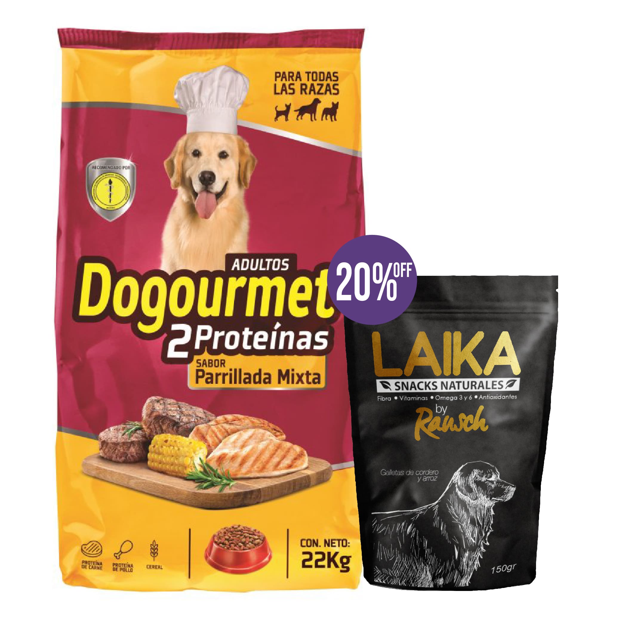 Combo Dogourmet Parrillada Mixta 22 Kg + Galletas Rausch