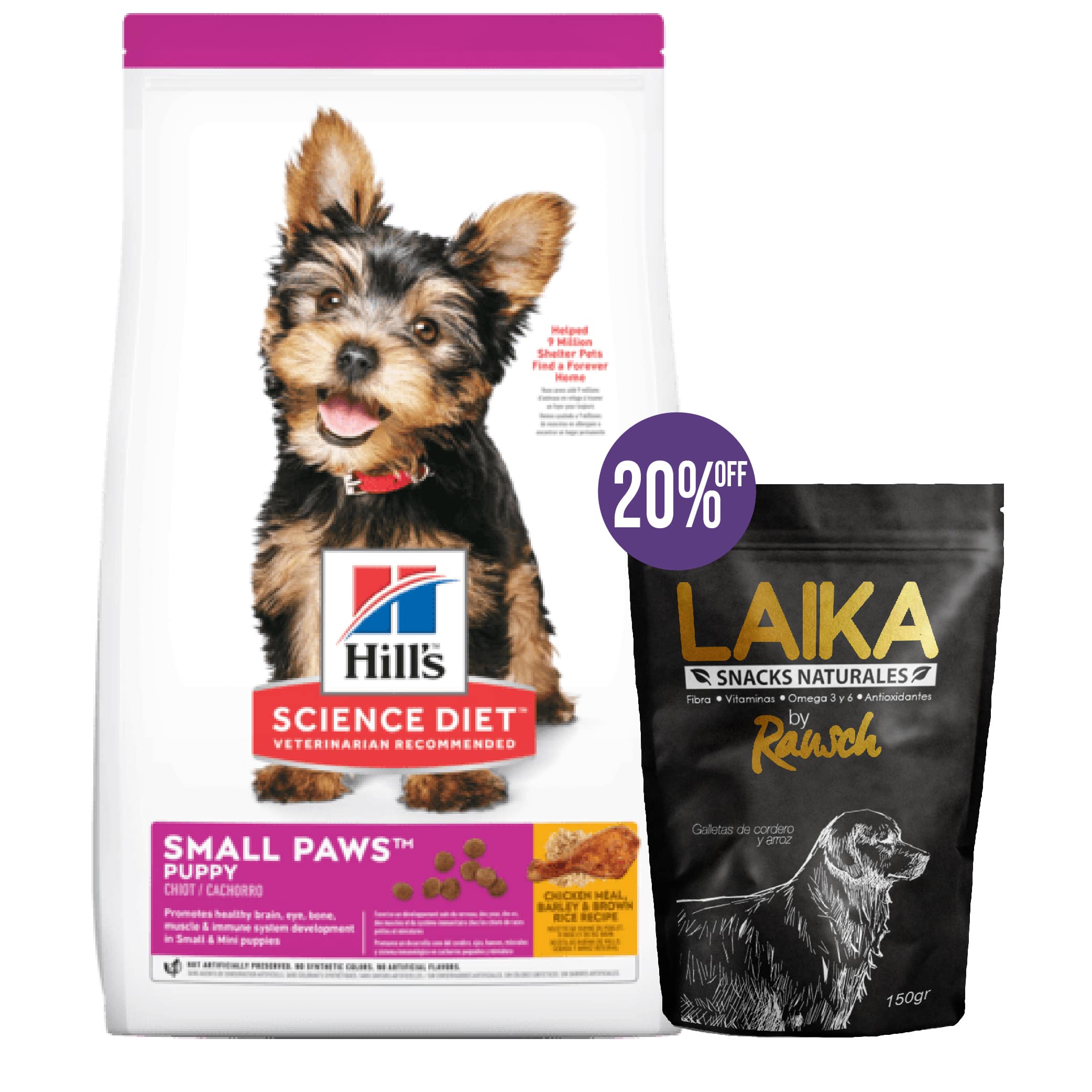 Combo Hills Science Diet Puppy Small Paws Chicken Meal, Barley & Brown Rice Recipe + Galletas Rausch