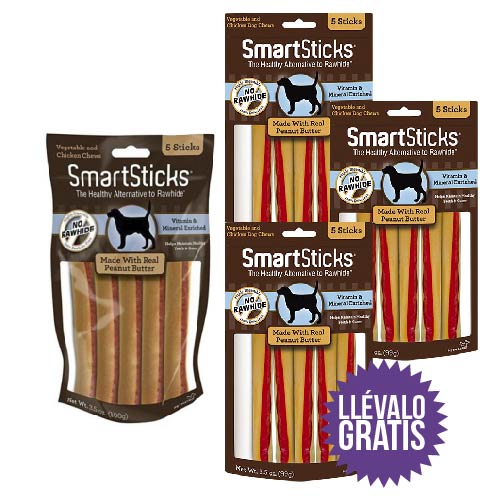 Smartbones - Combo Mini Sticks:  1 Smartbones Pollo Mini + 2 Smartsticks Mantequilla De Maní + Gratis 1 Paquete De Smartsticks De Mantequilla De Maní Adicional