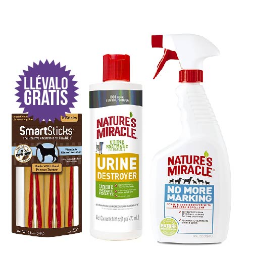 Nature'S Miracle - Combo Destructor De Orina + No Más Marcas:  1 Destructor De Orina  Perro + 1 No Más Marcas Para Tú Perro +  Gratis Un Paquete De Smartsticks De Mantequilla De Maní Adicional