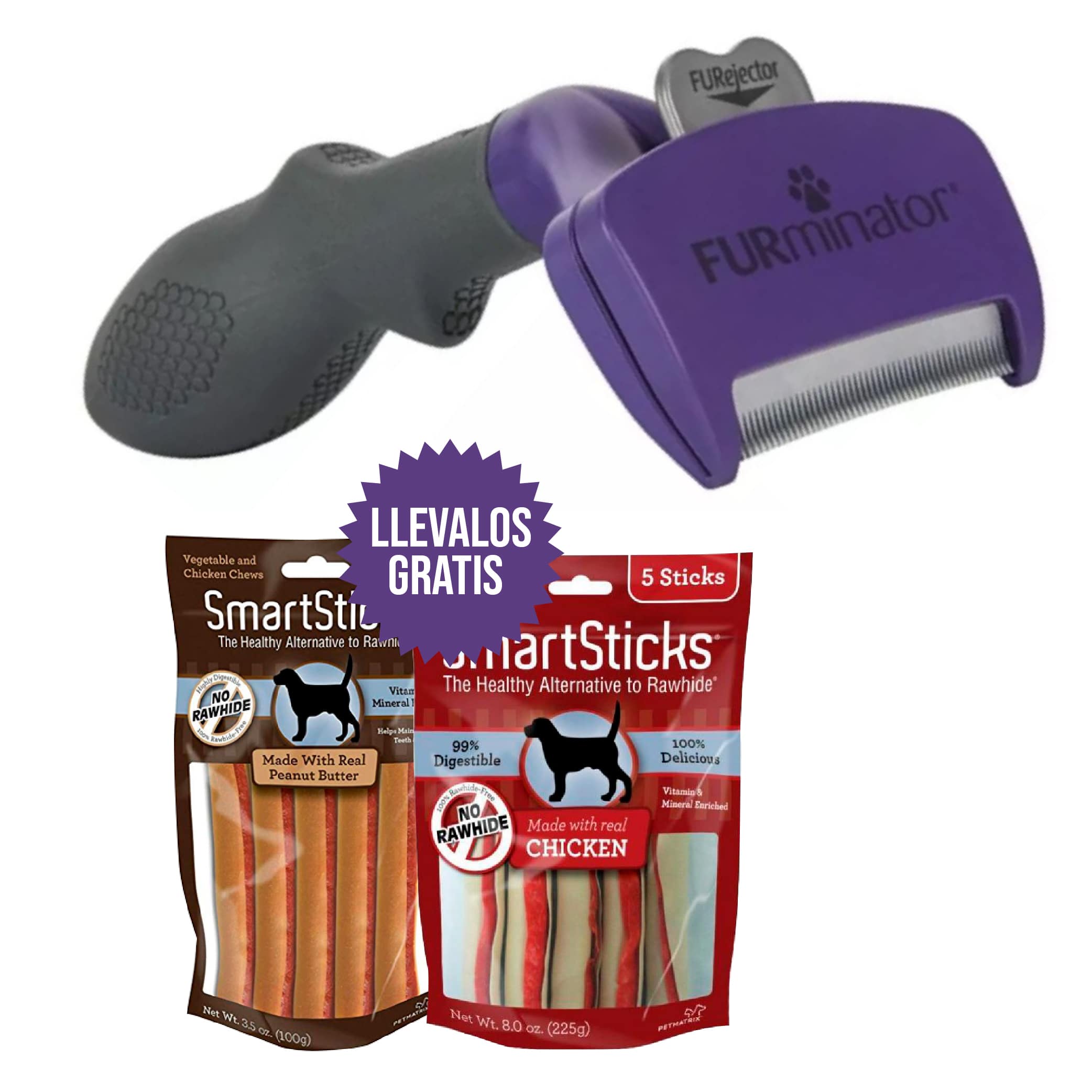 Furminator - Furminator Deslanador Gato Grande Pelo Corto + Gratis Un Kit De Smartsticks De Mantequilla De Maní + Pollo