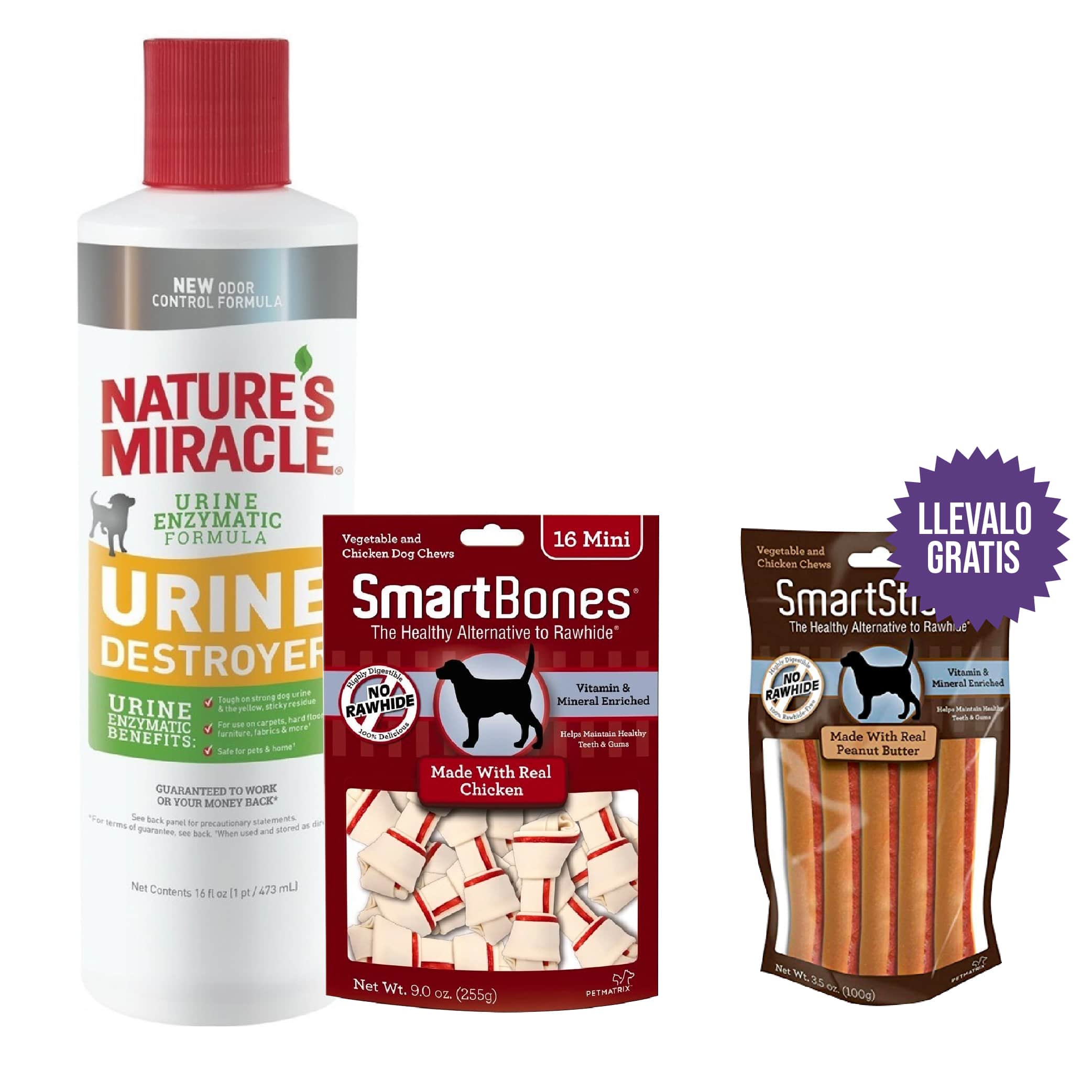 Smartbones - Combo Mini Mix Pollo:  1 Smartbones Pollo Mini + 1 Destructor De Orina Líquido Para Perros +  Gratis Un Paquete De Smartsticks De Mantequilla De Maní