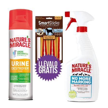 Nature'S Miracle - Combo Destructor De Orina Espuma + No Más Marcas:  1 Destructor De Orina En Espuma Para Perro + 1 No Más Marcas Perro +  Gratis Un Paquete De Smartsticks De Mantequilla De Maní