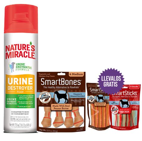 Nature'S Miracle - Combo Medium Mix:  1 Smartbones Mantequilla De Maní Medium + 1 Destructor De Orina En Espuma Para Perro +  Gratis Un Kit De Smartsticks De Mantequilla De Maní + Pollo