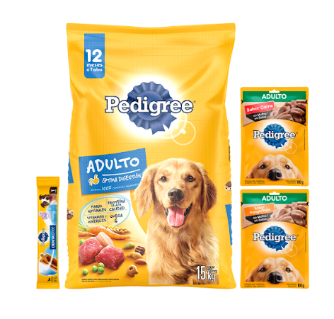 Combo Pedigree Alimento Perro Adulto + 2 Pouch + 1 Dentastix