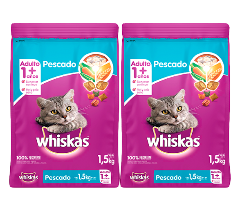 Combo Whiskas Alimento Gato Pescado  X 2 Packs De 1,5 Kl