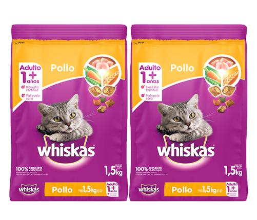 Combo Whiskas Alimento  Gato Adulto Carne X 2 Packs De 1,5 Kl